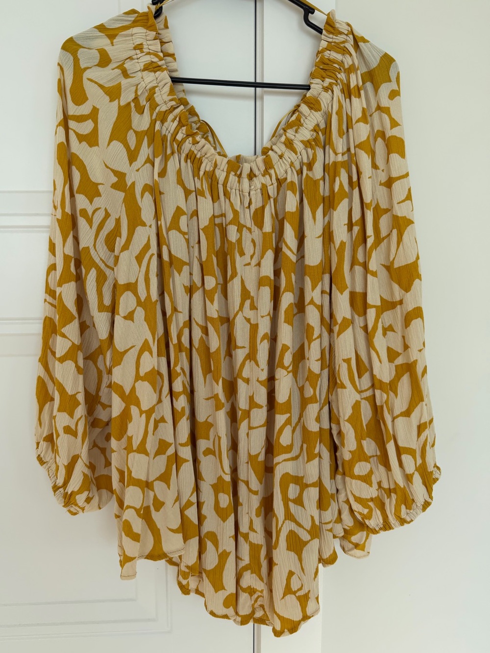 Terra & Sky Mustard Yellow & Cream Off-Shoulder Blouse Plus Size 2X
